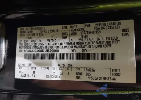 2013 Ford Escape Titanium из США, поврежденный, VIN 1FMCU9J90DUB29000